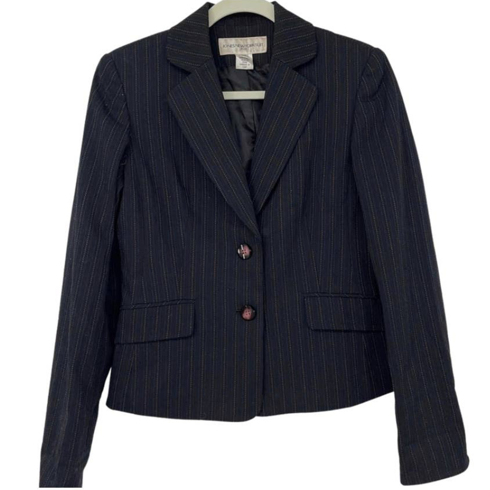 JONES NEW YORK BLACK PINSTRIPED BLAZER SIZE 4 PETITE